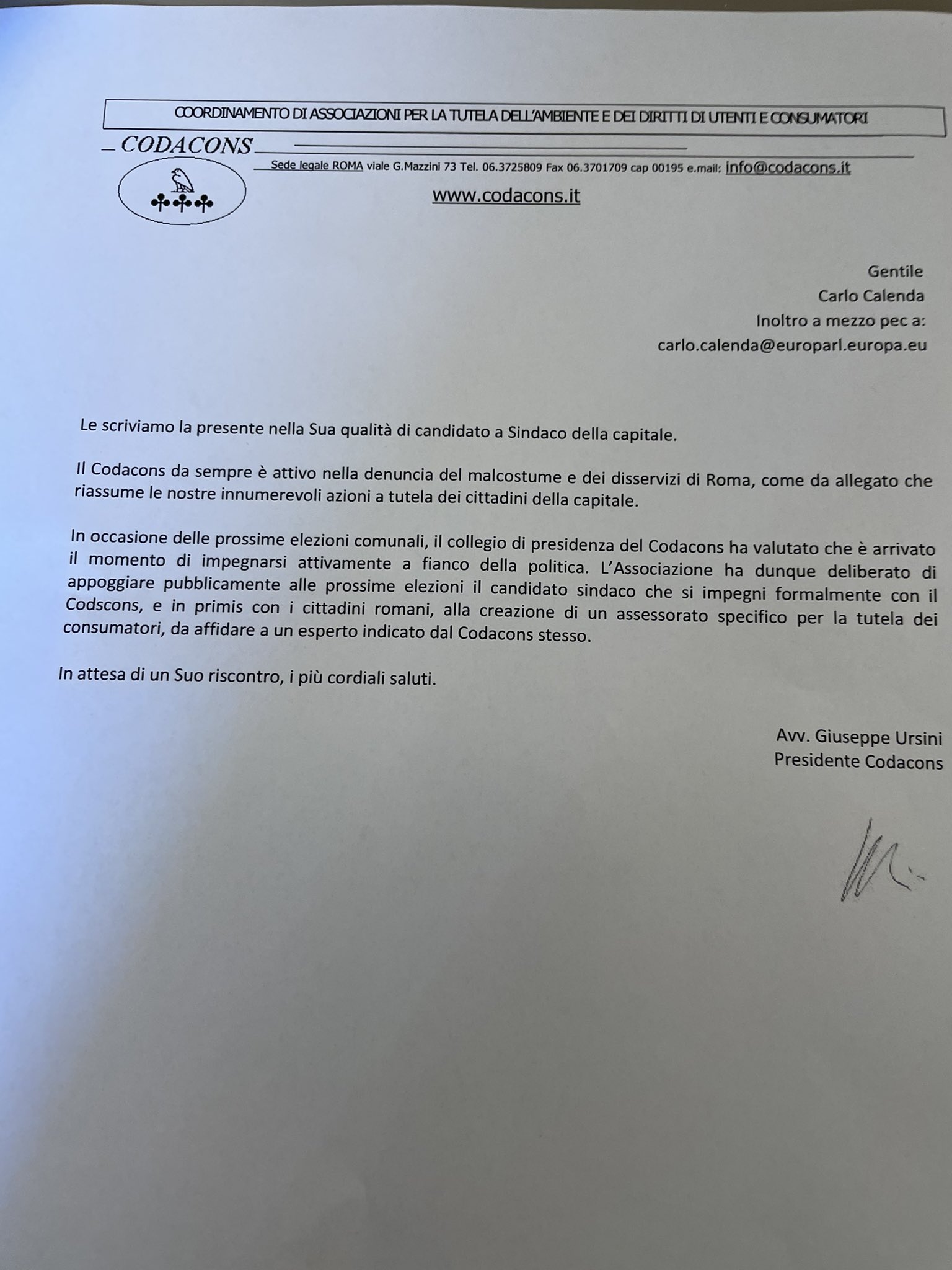 Calenda Codacons