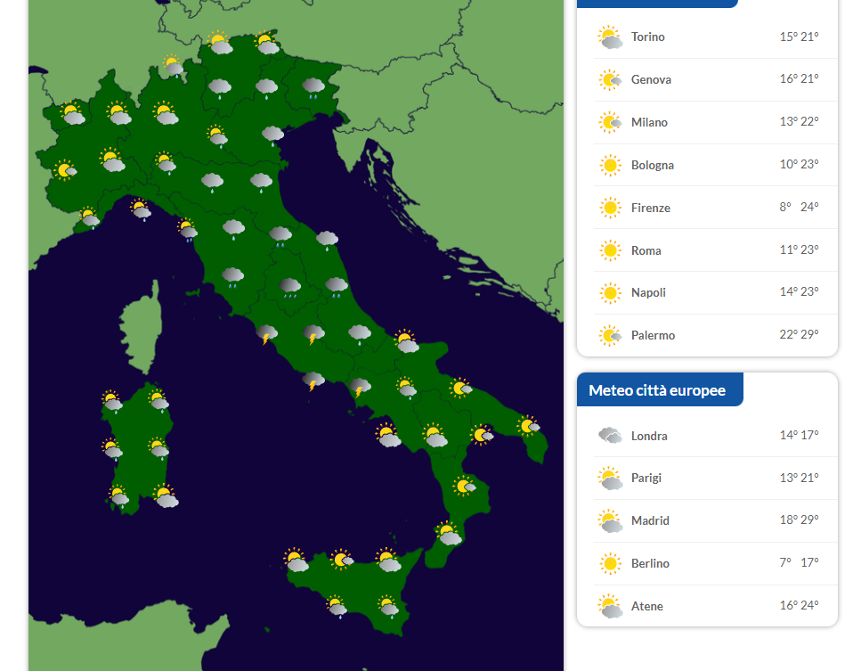 tempo domenica 25 settembre