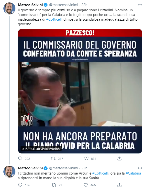 Tweet salvini Saverio Cotticelli